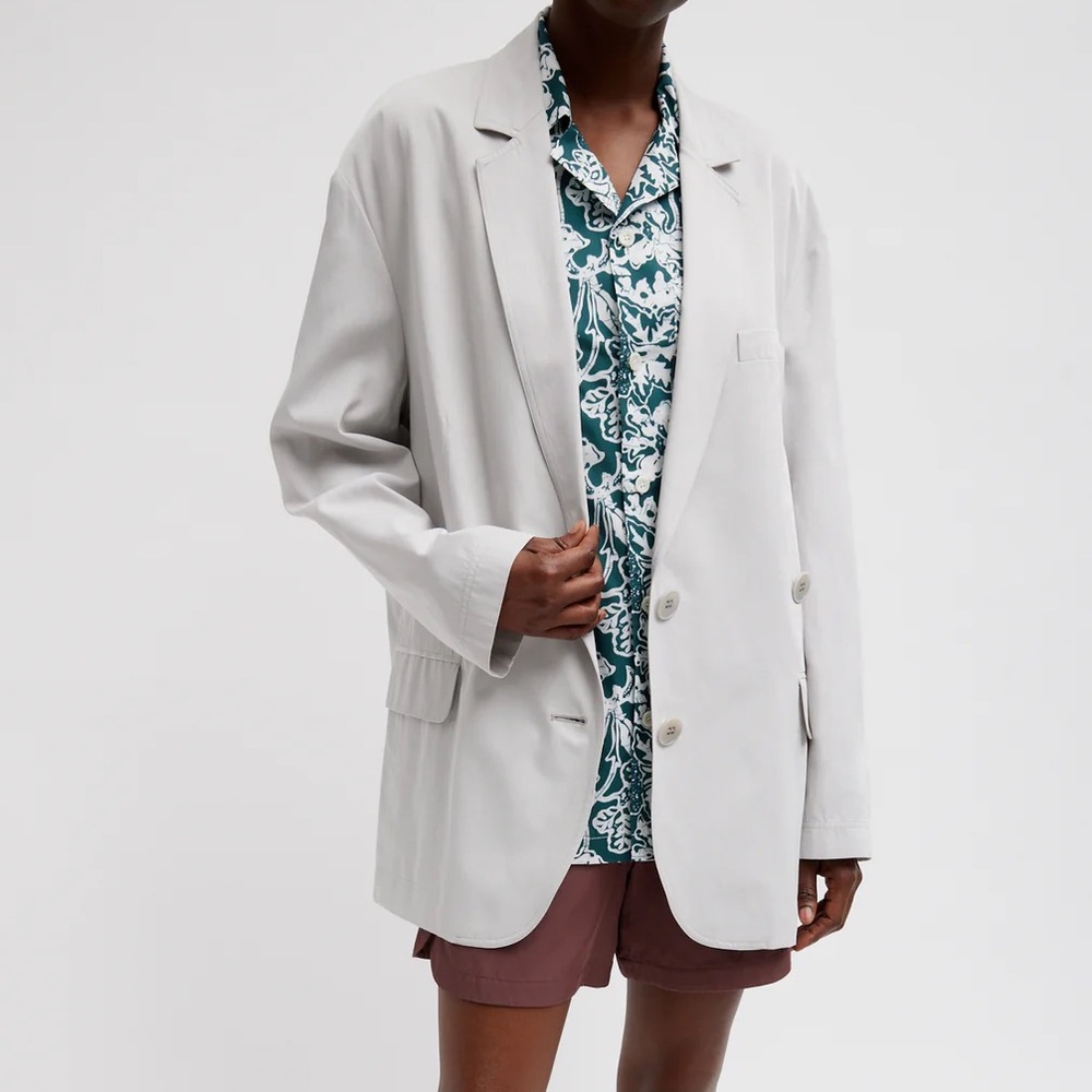 Tibi Drapey Suiting Liam Oversized Blazer Stone Light Gray XS